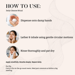Load image into Gallery viewer, Step by step guide to using Serenade HappyFace Face Wash with Orange, Neroli, Cypress and Lavender essential oils for a daily aromatherapy skincare routine