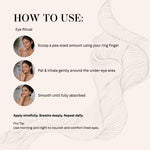Load image into Gallery viewer, Serenade Blink & Heal Under Eye Cream application guide: scoop, pat, and smooth for hydrated, brightened eyes.