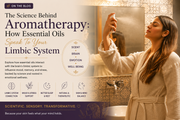 Woman enjoying an aromatherapy face mist ritual, illustrating how essential oils influence mood, stress, and emotional well being through the limbic system.