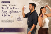 Two people enjoying a simple aromatherapy skincare ritual, one misting Calmplexion Face Mist and the other applying Slumber & Shine Night Face Serum.