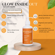 Serenade Radiance Rush Body Wash highlighting Grapefruit, Mandarin and Orange essential oils for energising mood, refreshing skin and enhancing natural glow