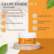 Serenade Blink & Heal Under Eye Cream jar on a wooden stand, brightens dark circles, depuffs, hydrates delicate skin.